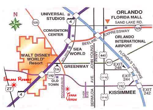 Terra Verde Resort & Solana Resort Florida location map including Disney location